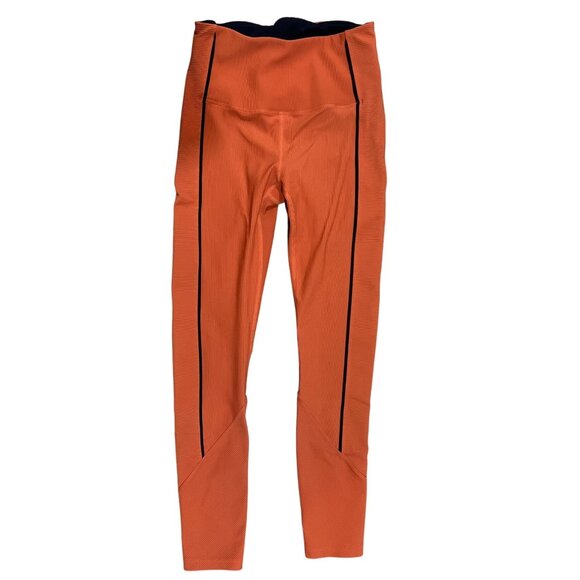 Orange Athletic Leggings With Black Stripes & Crescent Logo - Picture 1 of 4
